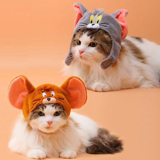 Tom and Jerry Pet Plush Headgear Cute Cat Mouse Cartoon Costume Hat Funny Headwear Dress Up - My Store